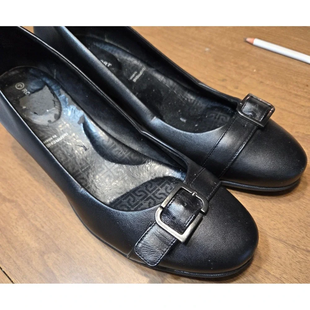 Rockport Sz 8.5‎ adiPrene by Adidas Black Leather Buckle Block Heel Dress Pumps